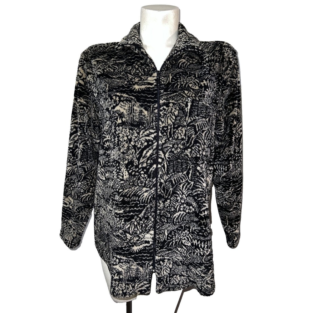 Private Edition by Chico's Jacket Black Beige Animal Print Zip Up Women Size 2 L